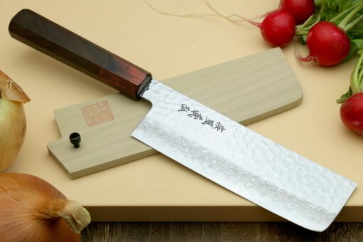 Yoshihiro VG10 46 Layers Hammered Damascus Nakiri Japanese Vegetable Knife (6.5'' (165mm) Rosewood Handle) - Image 9