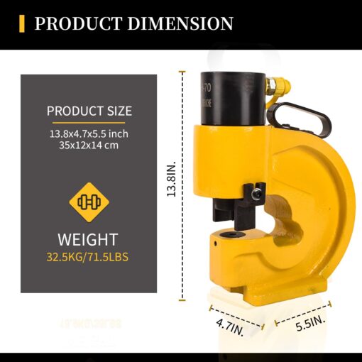 LCyindu 35T Hydraulic Hole Punching Tool Hole Digger Force Puncher,3/8",1/2",5/8",3/4" Puncher Apertures,Smooth Hole Puncher for Aluminum Stainless Steel Iron Plate Copper Bar,CH-70 - Image 7