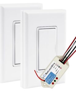 RunLessWire Low Voltage 8-30VDC Dimming Self Powered (NO Batteries) Wireless Light Switch - No Wiring, Battery, or WiFi Needed - 3-Way Low Volt Dimmer Kit: 1 Receiver, 2 Switches - White