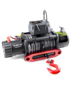 RUGCEL WINCH 13500lb Waterproof Electric Truck Winch 12V Synthetic Black Rope Jeep Winch with Hawse Fairlead,Wired Handle and 2 Wireless Remote,for Trailer and Wrangler in Car Lift