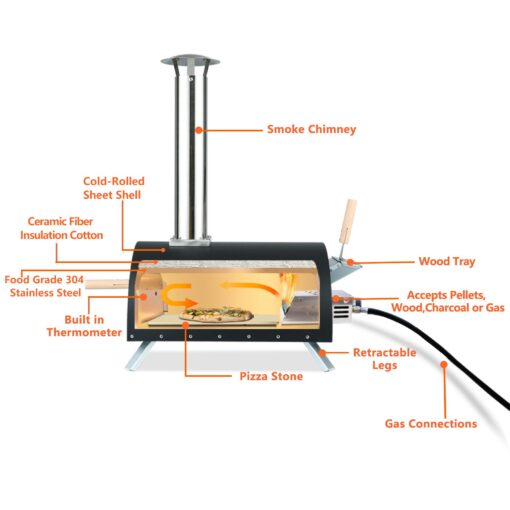 Hello. Dr 13" Multi-Fuel pizza oven - Outdoor Pizza Oven - portable wood fire and gas pizza oven outdoor - propane pizza oven with Pizza Cutter, pizza stone, pizza peel& Waterproof Cover - Image 7