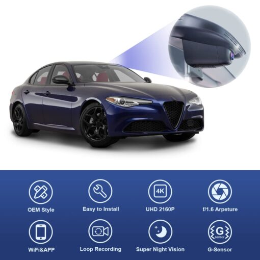 Fitcamx 4K Dash Cam Suitable for Alfa Romeo Giulia & Stelvio 2017 2018 2019 2020 2021 2022 2024, OEM Look, UHD 2160P Video, WiFi & APP, Loop Recording, Parking Mode, G-Sensor, Easy to Set, 64GB Card - Image 6