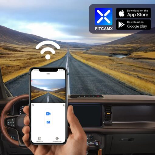 Fitcamx 4K Dash Cam Suitable for Ford Bronco 2021-2024 & Rapor (Not for Bronco Sport) HD2-14873, OEM Look, UHD 2160P Video, Built-in WiFi & APP, Loop Recording, G-Sensor, Plug & Play, 64GB Card - Image 4