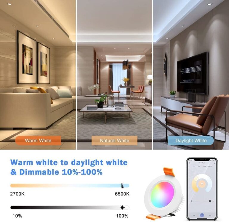 inShareplus 10 Pack 2 Inch Smart Recessed Lighting, WiFi LED Downlight 5W 120V, Dimmable RGBCW 2700-6500K Color Changing, Compatible with Alexa/Google, Ceiling Lights with LED Driver - Image 4