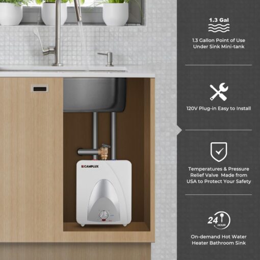 CAMPLUX Electric Small Hot Water Heater, 1.3 Gallon Point of Use Hot Water Heaters 120V 1440W, Under Sink, Wall or Floor Mounted, Easy to Install - Image 7