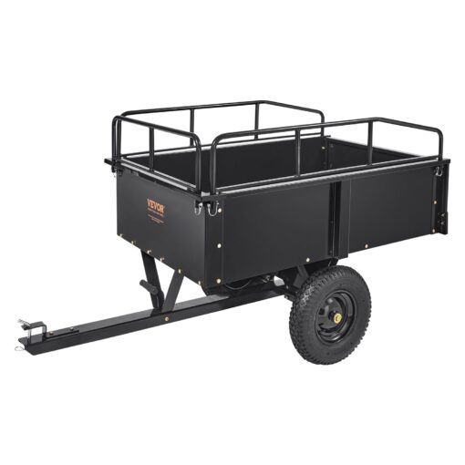 VEVOR Heavy Duty ATV Dump Cart - Steel Tow Behind trailer, 750 lbs, 15 Cubic Feet Garden Utility with Removable Sides