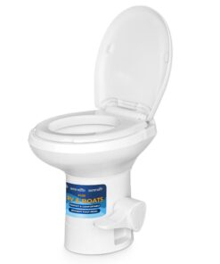 SereneLife RV Toilet with Gravity Flush - Standard Height, Foot Pedal, Leak-Proof, Odorless, T-Type Water Outlets, Easy Install and Clean - Ideal for RVs, Trailers, and Boats