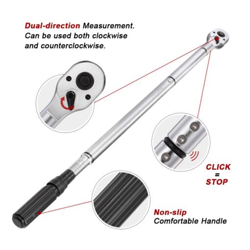 RIMKOLO 3/4-inch Drive Click Torque Wrench Dual-Direction Adjustable Torque Wrench Set with Buckle with Screwdriver (100-600ft.lb / 135-815Nm) - Image 8
