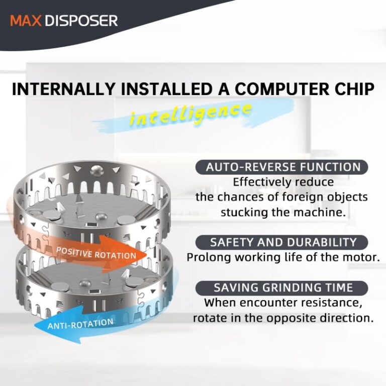 MAX DISPOSER Garbage Disposal 1 HP Ultra Quiet Intelligent Auto-Reverse Function Continuous Feed Food Waste Disposer with Power Cord Easy install, AC Motor Stainless Steel Grind 1 Horsepower (MAX-6) - Image 6