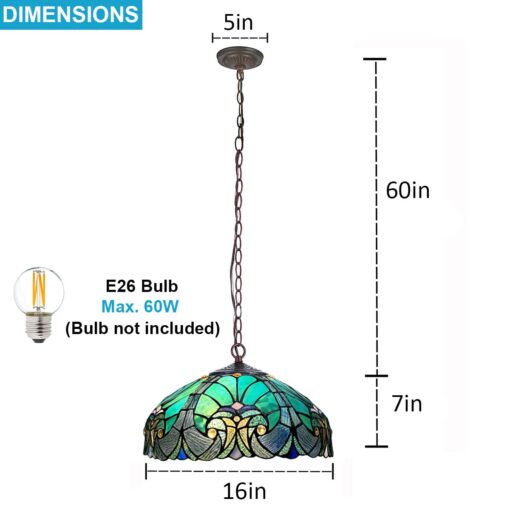 COTOSS Tiffany Pendant Light fixtures Hanging Lamp Stained Glass Light Decor for Dining Living Room Kitchen Island Study Hallway - Image 4