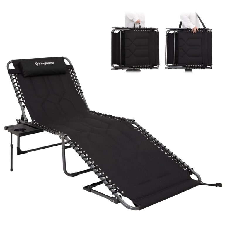 KingCamp Oversize Padded Folding Chaise Lounge Chair for Outdoor, Patio, Beach,Lawn, Sunbathing, Tanning Reclining Chairs with Pillow & Side Table（2 Pack, Black） - Image 2