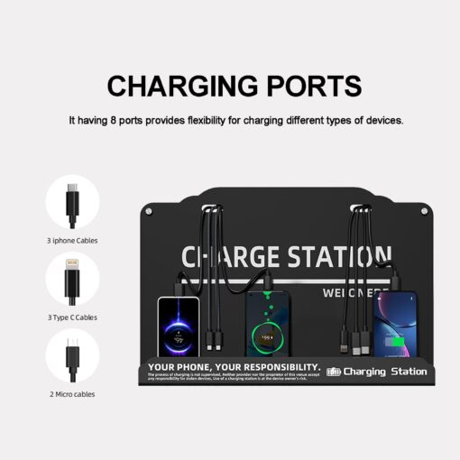 Wall Mounted Cell Phone Charging Station Mobile Phone Charging Station | Fast Charging 8 Device | Compatible with iPhone ipad Smartphone Tablets Port | Great for Offices Hotel Hospital Airport - Image 4