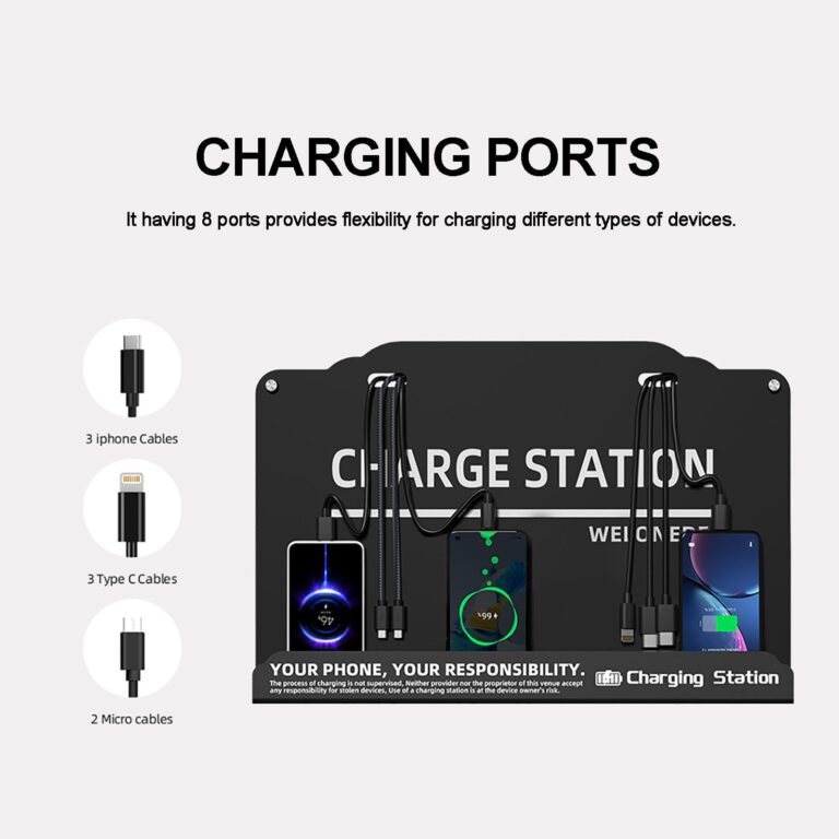 Wall Mounted Cell Phone Charging Station Mobile Phone Charging Station | Fast Charging 8 Device | Compatible with iPhone ipad Smartphone Tablets Port | Great for Offices Hotel Hospital Airport - Image 4