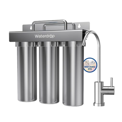 Waterdrop TST-UF 0.01μm Ultra-Filtration Under Sink Water Filter, Stainless Steel, 5X Service Life,Remove 99.99% of Contąminants Larger Than 0.01μm, with Dedicated Faucet, USA Tech (3 Filter Included)
