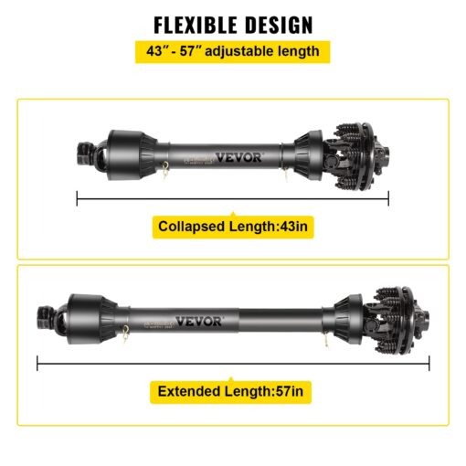 VEVOR PTO Shaft, 1-3/8" PTO Drive Shaft, 6 Spline Both Ends PTO Driveline Shaft, Series 5 Tractor PTO Shaft, 43"-57" Brush Hog PTO Shaft, Black PTO Shaft w/Slip Clutch for Bush Hog/Finish Mower - Image 7