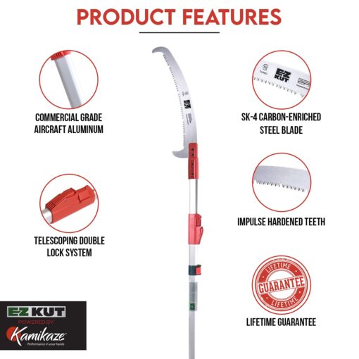 EZ Kut Professional Pole Saw 20’ Extendable - Manual Pole Saw for Tree Trimming. Branch Cutter with Double Hook for Branch Removal - Best Tree Pruner. Tree trimmer pole saw. Since 1988 - Image 8