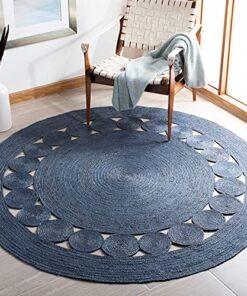 SAFAVIEH Natural Fiber Collection 10' Round Navy NF364N Handmade Boho Charm Farmhouse Premium Jute Living Room Dining Bedroom Foyer Area Rug