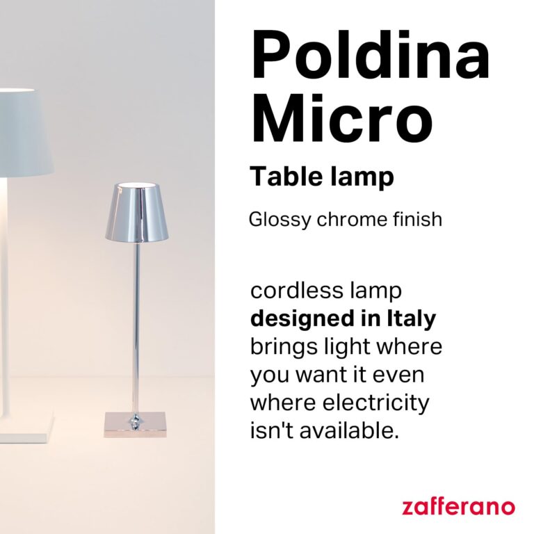 Zafferano, Poldina Micro Lamp with Glossy Chrome Finish, Rechargeable Cordless Table Lamp with Touch Controls, Usable as an Indoor Lamp, Dimmer, 2200-3000 K, Height 10.8 Inches - Image 8
