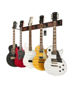 String Swing Guitar Wall Rack, Multiple Guitar Wall Mount, Guitar Organizer for Acoustic & Electric Guitars, 5 Padded Arm Hangers & Black Walnut Slatwall Rail, Wall Mount Guitar Rack - MADE IN USA