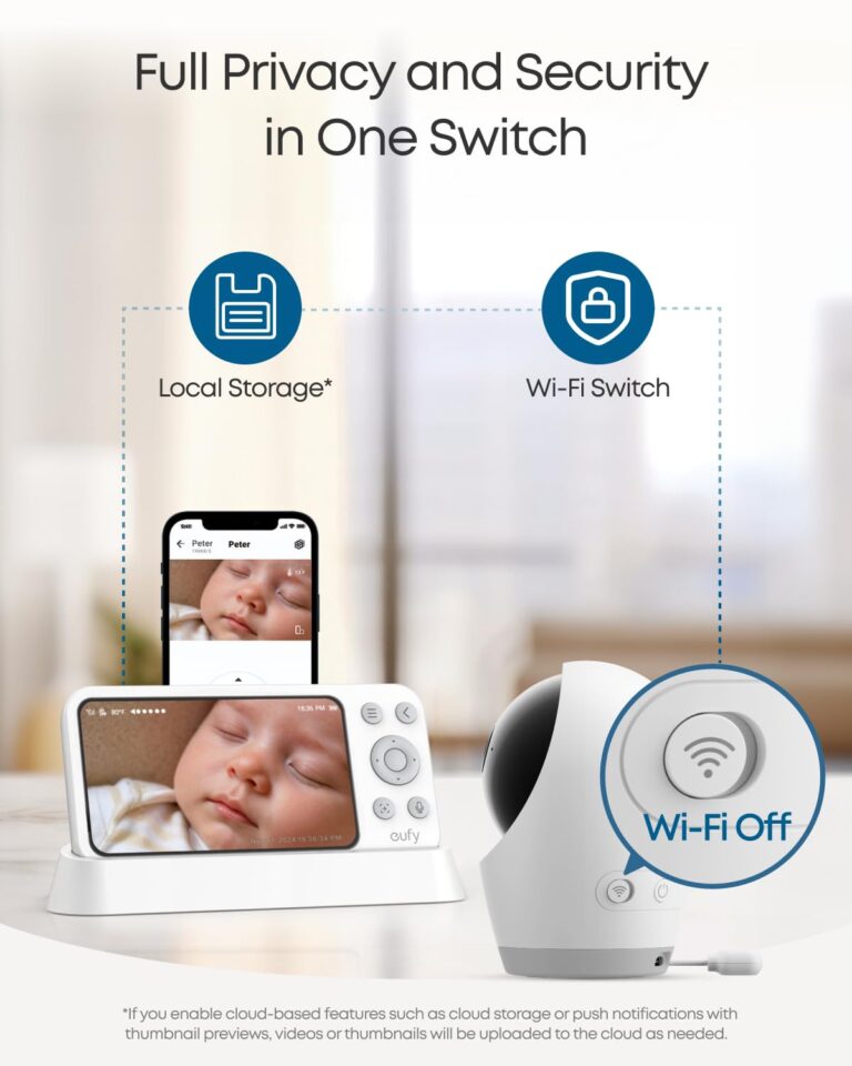 eufy Security Baby Monitor E21 with 4K UHD Camera, 5'' 720p Display, 8X Zoom, Hybrid Wi-Fi and No Wi-Fi Connection, 24/7 Recording in app, Pan-Tilt, Portable Camera with Built-in Battery, ANR - Image 2