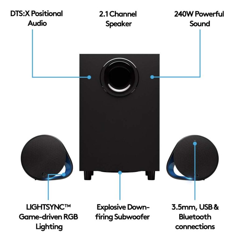Logitech G560 PC Gaming Speaker System with 7.1 DTS:X Ultra Surround Sound, Game based LIGHTSYNC RGB, Two Speakers and Subwoofer, Bluetooth, USB, Immersive Gaming Experience - Black - Image 6