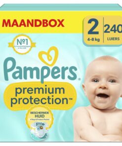 Pampers Premium Protection, Size 2, 240 Nappies, 4-8 kg, Double Protection for Skin and Leaks with Stop & Protect Pocket to Help Capture Leaks, Pack 1 Month