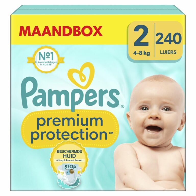 Pampers Premium Protection, Size 2, 240 Nappies, 4-8 kg, Double Protection for Skin and Leaks with Stop & Protect Pocket to Help Capture Leaks, Pack 1 Month
