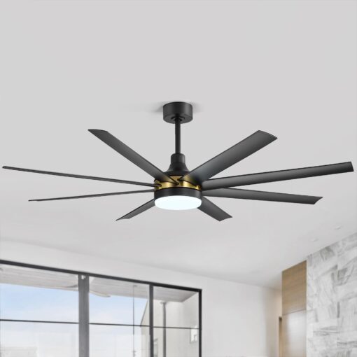 Breezary 65 Inch Ceiling Fan with Light and Remote, 8-Blade, Reversible DC Motor, 6-Speed, Timer, Industrial Ceiling Fans with Led Light Chandelier for Bedroom Office (Black & Gold + 8 Black Blade) - Image 9