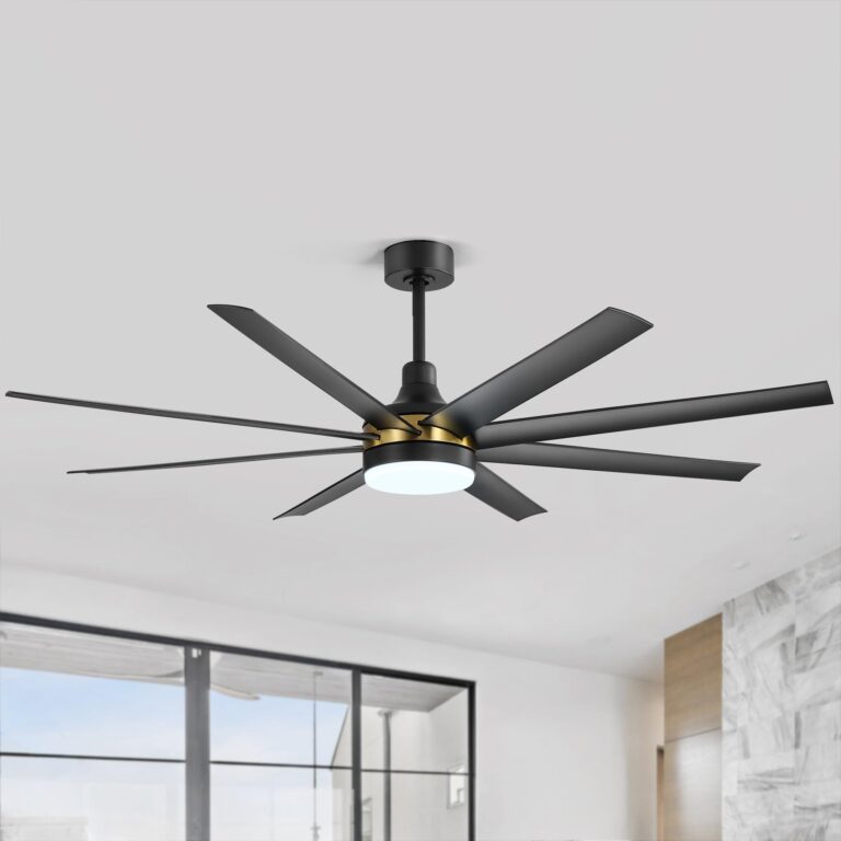 Breezary 65 Inch Ceiling Fan with Light and Remote, 8-Blade, Reversible DC Motor, 6-Speed, Timer, Industrial Ceiling Fans with Led Light Chandelier for Bedroom Office (Black & Gold + 8 Black Blade) - Image 9