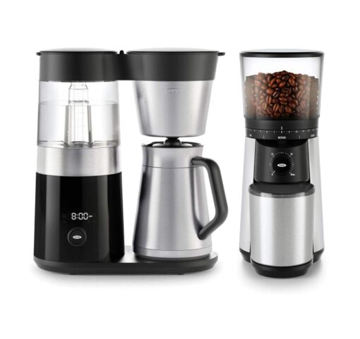 OXO BREW 9 Cup Programmable Coffee Maker Bundle BREW Conical Burr One Push Start Coffee Grinder - Stainless Steel/Black