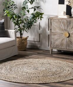 nuLOOM Glinda Solid 8 Round Jute Area Rug for Dining Room Rug Neutral Rug Living Room Rug Kitchen, Black/Blue