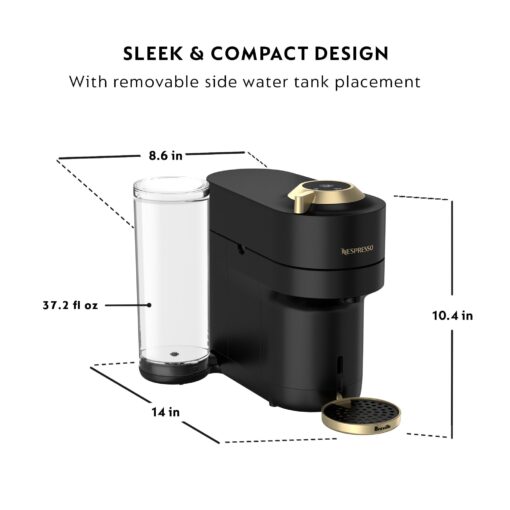 Nespresso Limited-Edition Vertuo Pop+ Deluxe Coffee and Espresso Maker by Breville with Milk Frother, Matte Black Gold - Image 3