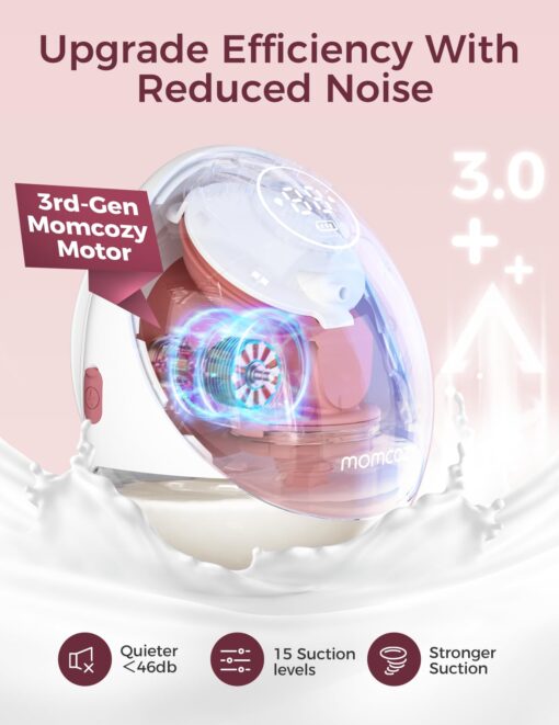 Momcozy Breast Pump Hands Free Upgraded Mobile Flow | M9, App Discreet Control with Personalized Multi-Modes & 15 Levels, Wearable Breast Pump 24mm, 2 Pack Cozy Red - Image 7