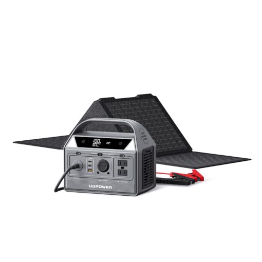 UDPOWER C400 Portable Power Station with Jump Starter & Folding Solar Panel - 400W (Surge 800W) AC Output, 256Wh LiFePO4 Battery, Solar Generator Kit for Camping, Travel, RV, Emergency Power Backup
