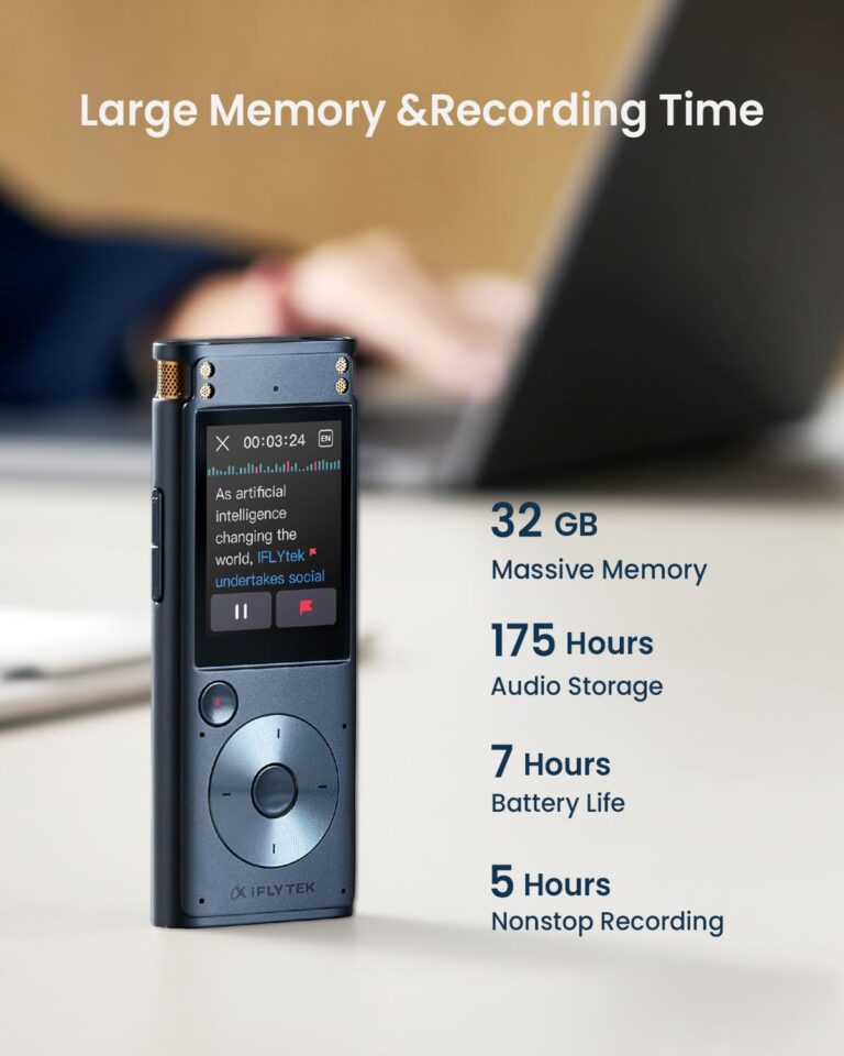 iFLYTEK Offline Voice Recorder with Playback, Secure Digital Recorder with AI Transcription, 5-Language Voice-to-Text, Noise Reduction, AI Voice Recorder for Meetings, Interviews, Learning - Image 2