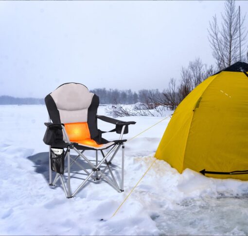 CDEN Heated Camping Chair, Outdoor Heated Camping Chair, Heated Lawn Chairs, Camping Chair, Folding Chair, 10000mAh Power Bank, Thick Padding, Heavy Duty, Cooler Bag, armrest, Carry Bag (2 Pack) - Image 2