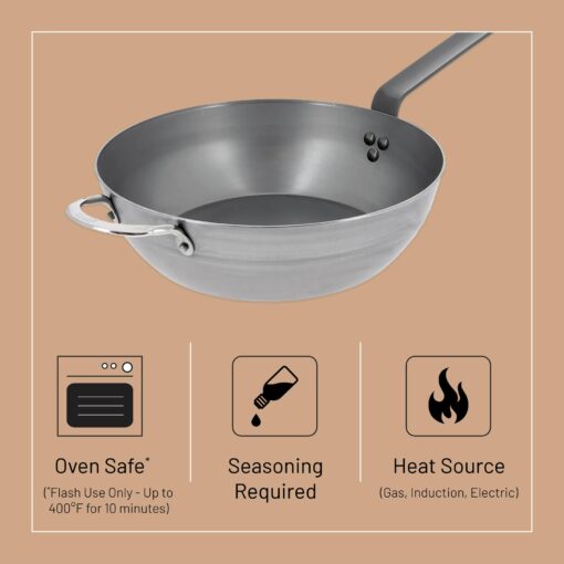 de Buyer MINERAL B Carbon Steel Country Fry Pan - 12.5” Diameter, 8.9” Cooking Surface - Ideal for Sauteing, Simmering, Deep Frying, Stir Frying, One-Pan Meals - PFAS, PFOA, PFOS Free - Made in France - Image 7