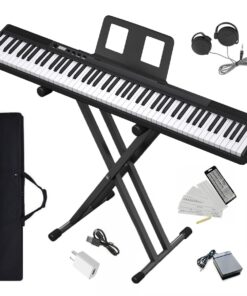 Longeye Piano Keyboard 88 Keys Compact Digital Piano for Beginners with Full Size Semi Weighted Keys, Sustain Pedal, Headphones, Carrying Case (88 Key With Stand, Black)
