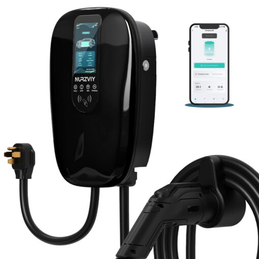 NURZVIY Level 2 EV Charger for Home 40 Amp Plug-in Electric Vehicle Charging Station with App Control, NEMA 14-50 EVSE, Smart Plug and Play
