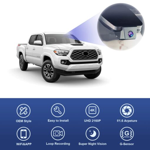 Fitcamx 4K Dash Cam Compatible with Toyota Tacoma 2018 2019 2020 2021 2022 2023 Limited SR5 SR TRD Sport Off-Road Pro, OEM Factory Look, 2160P Video WiFi, G-Sensor Loop Recording, Plug&Play, 64GB Card - Image 6