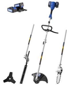 WILD BADGER POWER 40V Cordless Weed Wacker, String Trimmer/Edger, Pole Saw, Hedge Trimmer and Brush Cutter Blade, Attachment Capable 4-in-1 Multi-Tool Kit with 2 * 20V 4Ah Battery and 1*Charger