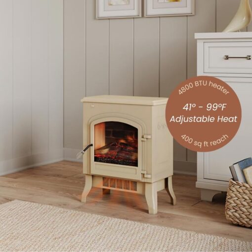 Country Living 18 Inch Infrared Freestanding Electric Fireplace Stove Heater in Cream | Provides Supplemental Zone Heat with Remote Control | Adjustable Flame Colors, Speeds, Brightness | Metal Body - Image 3