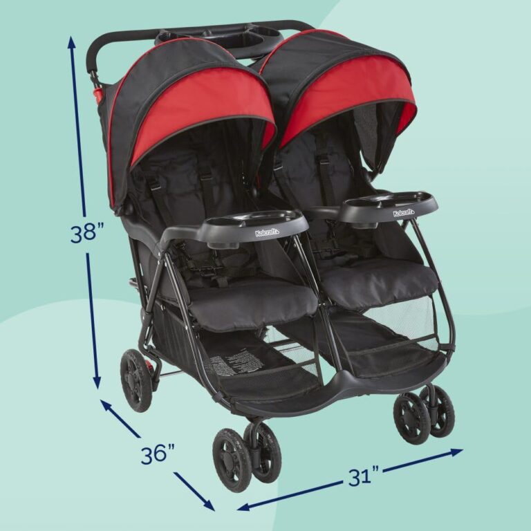 Kolcraft Cloud Plus Side-by-Side Lightweight Double Baby Stroller and Toddler Stroller with Reclining Seats, Child and Parent Trays, Large Storage, Extendable Canopies, Compact Fold - Red/Black - Image 8