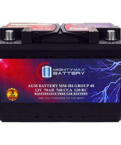 Mighty Max Battery MM-H6 Start and Stop Car BCI Group Size 48 12V 70 AH, 120RC, 760 CCA Rechargeable AGM Car Battery