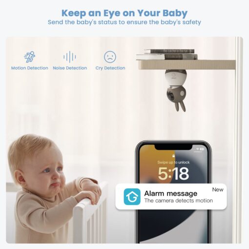 ieGeek 2K Split-Screen Baby Monitor, 5" Audio Baby Monitor with 2 Cameras, WiFi Smartphone Video Dual Camera, Night Vision, Motion & Cry Detection, Two Way Talk Temper &Humidity Sensor - Image 7