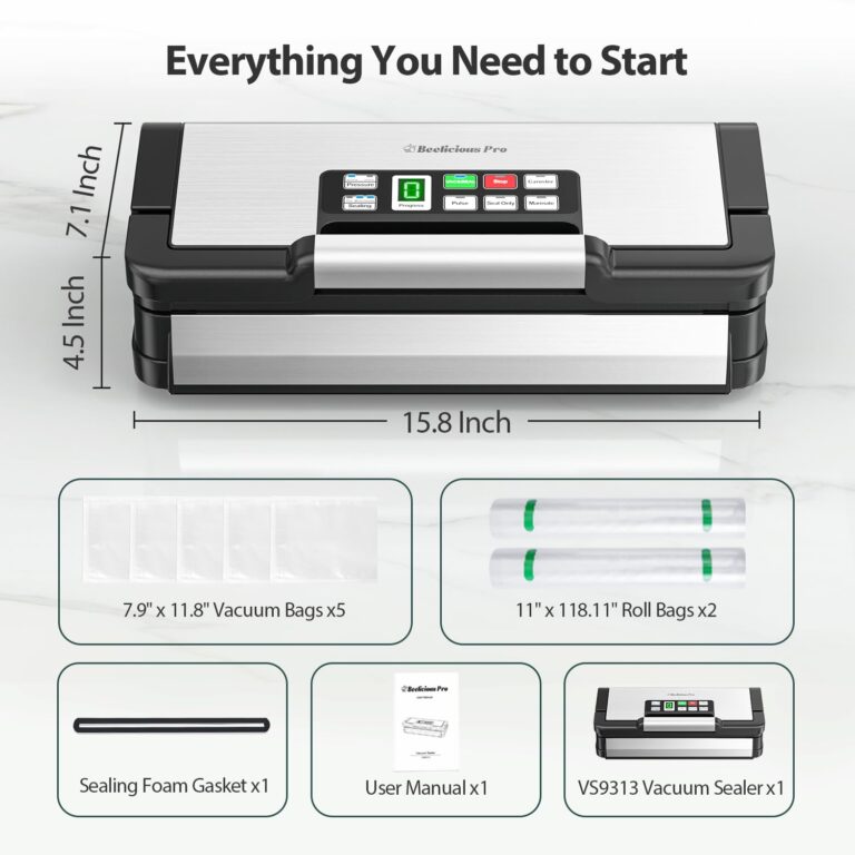 Beelicious Pro 90Kpa Powerful Vacuum Sealer, with 10-in-1 Functions,Double Seal & Double Pump,Built-in Cutter&Hose,Handle-Ease Design, Vacuum Sealer Machine for Food with Bags Storage, Stainless Steel - Image 2
