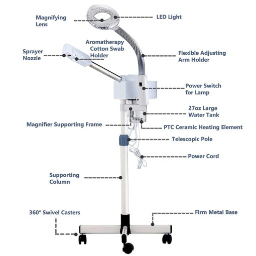 2 in 1 Professional Ozone Nano Ionic Face Steamer with 5X Magnifying Lamp, Large Aromatherapy Facial SteamerHumidifier Vaporizer Mist Steam Inhaler for Salon Spa Beauty Skin Care, White - Image 6