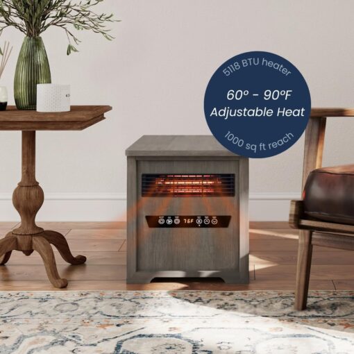Country Living Infrared Portable Rolling Space Heater with LED Touchscreen and Remote Control | 12h Timer | 1500w Quick Heating for Indoor Use | Driftwood Grain Finish - Image 9