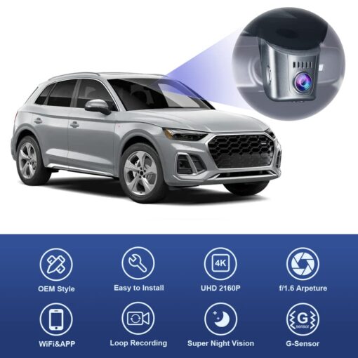 Fitcamx 4K Dash Cam Adapts for Audi 2019-2024 A4 A6 Allroad A3 A5 Q5 S4 S6 Q7 A8 Q8 S8 TT A7 S5 Q3 e-tron (Model A), Car Video Recorder, 2160P UHD Video, OEM Look, WiFi & APP, Parking Mode, 64GB Card - Image 4
