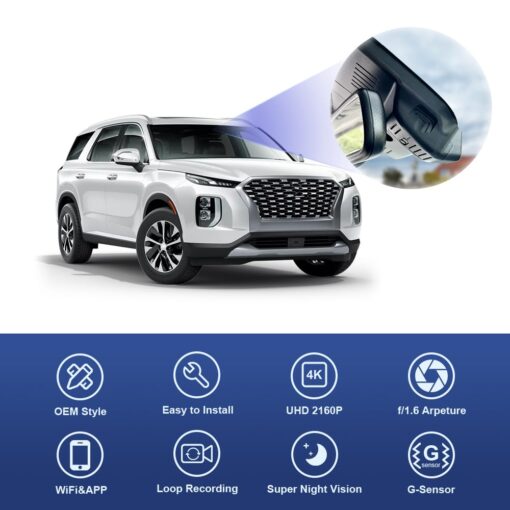 Fitcamx 4K Dash Cam Suitable for Hyundai Palisade 2020 2021 2022 (Part No#S8000) Limited SE SEL Calligraphy, OEM Look, UHD 2160P Video, Loop Recording, WiFi & APP, G-Sensor, Easy to Set, 64GB Card - Image 5